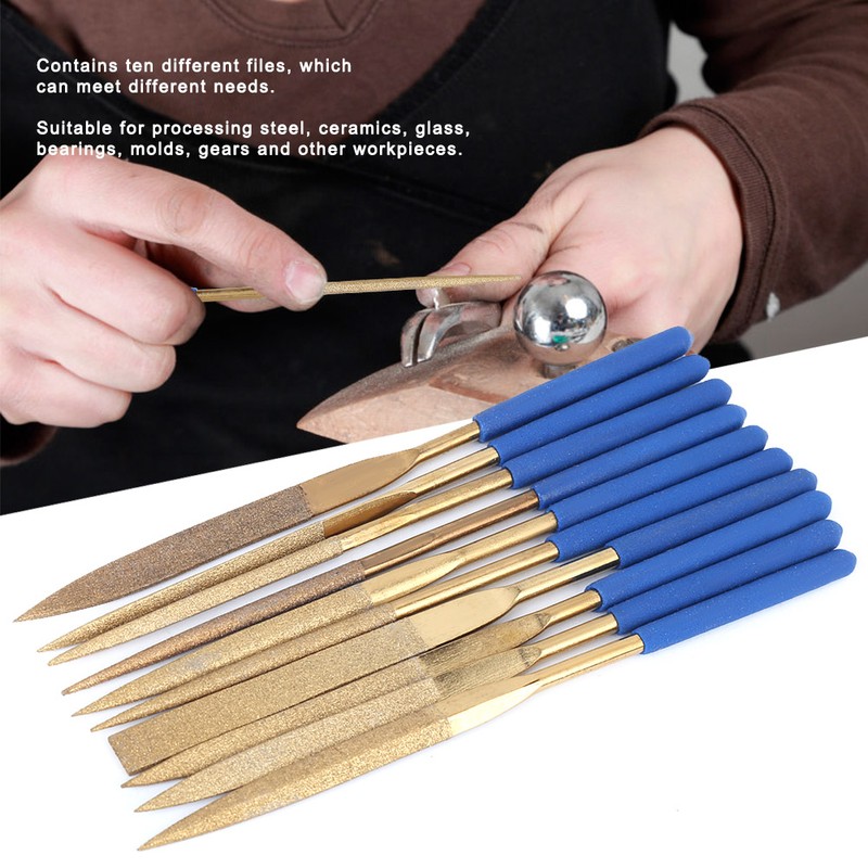 10Pcs Set 5x180mm Titanium Plated Steel Diamonds Needle Files Kit