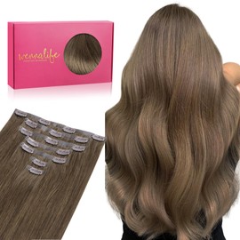 WENNALIFE Seamless Clip In Hair Extensions Human Hair, 14 Inch 130g 7pcs Light Ash Brown Real Hair Extensions Clip in Human Hair Invisible PU Skin Weft Natural Remy Human Hair Extensions