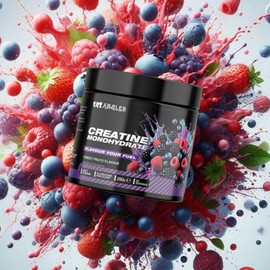 Out Angled Creatine Monohydrate Powder, Forest Fruits, 50 Servings, Micronised for Easy Mixing, Muscle Growth, Recovery and Strength Performance