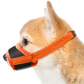 Adjustable Anti Bark Muzzle for Small Dogs - Breathable Mesh Soft Muzzle for Chihuahua (Orange, XS)