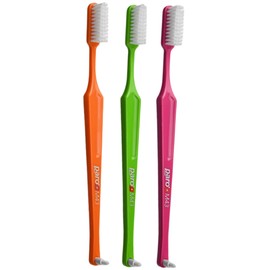 Paro M43 Toothbrush 708 | Compact Brush Head with Medium Bristles and Exchangeable Inter Space F | 4 Rows, 43 Tufts (3 Pack Multi Color)
