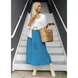 Zeagoo Women's Summer Beach Maxi Skirt Elastic Waist Pleated Lightweight Skirt with Drawstring XL Peacock Blue