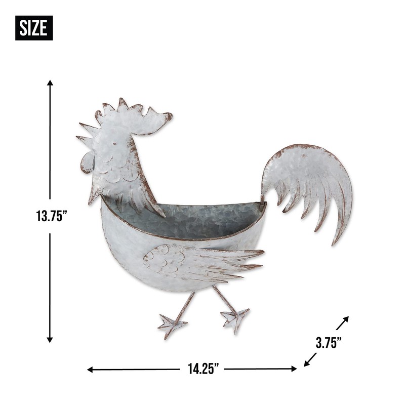 DII Galvanized Planter Collection Wall Hanging, Rooster, 14.25x3.75x13.75, Iron
