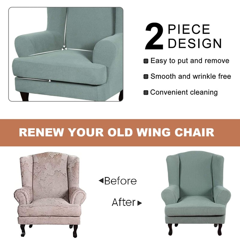 Eco-Ancheng Wingback Chair Slipcover 2 Piece Slipcovers for Wingback Chairs