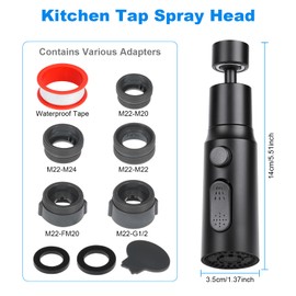OSDUE Tap Aerator, 3 Modes Kitchen Bathroom Tap Bubbler Filter with 2 (M22 and F24) Adapters, 360 Degree Swivel Multifunctional Water Saving for Kitchen/Bathroom Tap (Black)