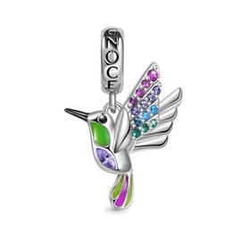 GNOCE Flower/Plant Pendant Charms 925 Sterling Silver Dangle Hummingbird Charm Bead Fit Bracelet/Necklace For Women Wife (Hummingbird), Sterling Silver, Cubic Zirconia