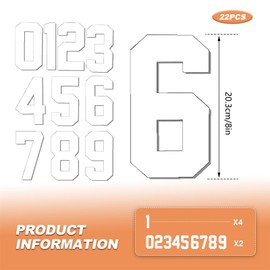 8 Inch Iron on Numbers for Jersey, 22 Pcs White Large Iron On Transfers Jersey Numbers for Clothing Sports T-Shirt
