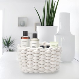 Double Pack Storage Baskets Changing Basket Small Basket Braided Basket Storage Basket Soft Cotton Square Bathroom Make-Up Toy Shelf Basket Mini Basket White Basket