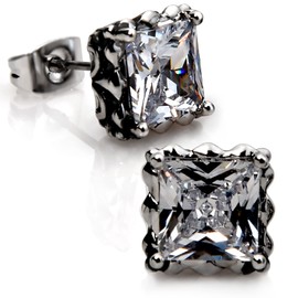 KZZENKI Square Earrings for Men, Hypoallergenic Black Stud Earrings for Women Retro Stainless Steel Earrings Cubic Zirconia male earrings