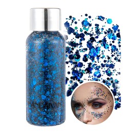 Body Glitter Gel Glitter Liquid Face Body Glitter Gel Festival Glitter Mermaid Sequins Chunky Glitter Liquid Face Hair Makeup Long Lasting Sparkling with 1 Spoon Blue