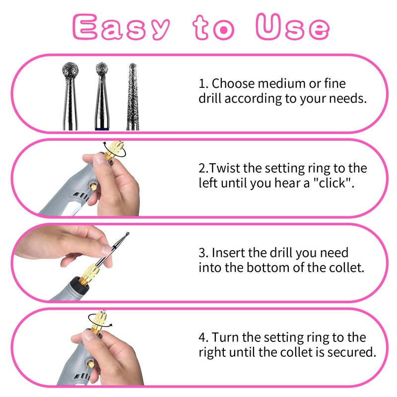 3 Pcs Diamond Ball Bit for Nails Professional Nail Drill