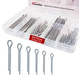 JaamZee Cotter Pins 250 Pcs Straight pins - Sturdy & Durable Alloy Steel - R- Shaped Heavy Duty Cotter Pin Assortment Kit in 6 Different Sizes - Perfect for Mechanics, Lawn Mowers, & RV Owners