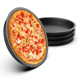YIDOUJIN Pizza Baking Tray, Diameter 20 cm, Set of 4 Pizza Trays, Stainless Steel, Round, Pizza Mould, Not Coated for Baking, Non-Toxic and Easy to Clean