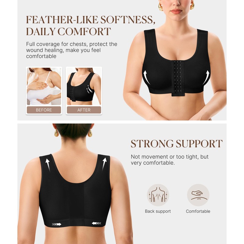 BRABIC Women Front Closure Post Surgery Compression Everyday Bras for