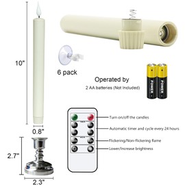 Flameless Taper Window Candles with Remote and Timer, 11 Inches Battery Operated 3D Wick with Purple Yellow Light Ivory Candles, 6 Pcs Silver Plastic Holder and Suction Cups Included, Christmas Decor