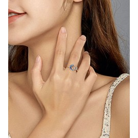 RUKYF 925 Sterling Silver Cubic Zirconia Cat Star Moon Butterfly Ring Cute Rings Adjustable Dainty Rings for Women Cat Gifts for Cat Lovers