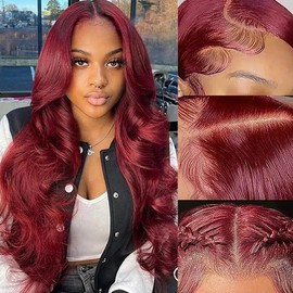 Body Wave 99j Burgundy Lace Front Wigs Human Hair 13x4 99j HD Lace Frontal Wig Wear and Go Glueless 99j Burgundy Wigs Human Hair Pre Plucked with Baby Hair 99J Wine Red Colored Wigs For Black Women