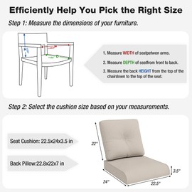 Joyside Outdoor Chair Cushions Set, 24 x 22.5 Inch Patio Furniture Deep Seat Cushions, Water Resistant & Thick Cushion, Outdoor Replacement Cushions for Seat and Sofa (Beige, 1 Set)
