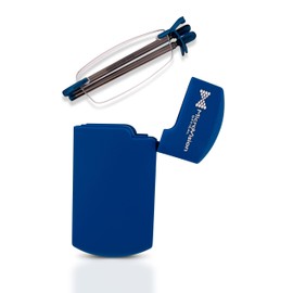 MicroVision Optical Executive Rimless Folding Reading Glasses With Compact Case For Women and Men, Slim, Lightweight Portable, Blue, +1.00