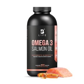 B Life Omega 3 Aceite Puro de Salmón | 400 cápsulas | Alto en EPA y DHA | 1000 mg por porción | Ácidos grasos esenciales | Omega 3 Salmon Oil.