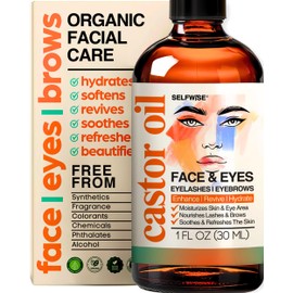 Hidratante facial con aceite de ricino orgánico para pestañas, cejas y arrugas con jojoba, rosa mosqueta, semilla de uva, escualano, palmarosa, bergam
