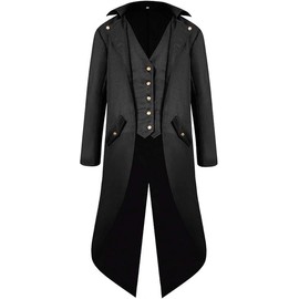 Men's Gothic Steampunk Tailcoat Men, Medieval Victorian Vintage Jacket Uniform Long Tuxedo, Renaissance Pirate Vampire Party Cosplay Costumes for Adults Men (Black, XL)
