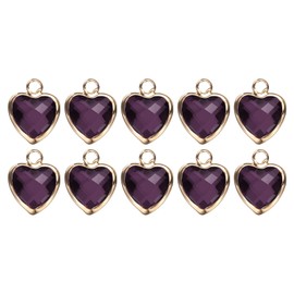 sourcing map 10 Pcs Crystal Gold Plated Heart Charm, Metal Charm Pendant for Jewelry Making DIY Bracelet Necklace Earring Phone Accessories Keychain Crafting, Purple, 13x11mm