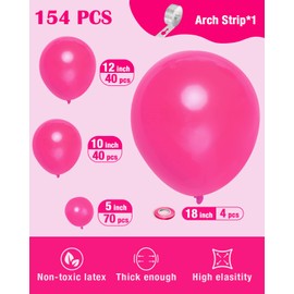 Styirl Hot Pink Balloons Garland Kit - 154 pcs 5/10/18 inch Party Latex Ballons As Birthday Balloons/Merry Chritmas Balloons/Graduation Balloons/Gender Reveal Balloons for Birthday/Baby Shower/Wedding