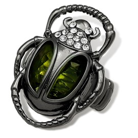 RechicGu Egyptian Scarab Beetle Ring Vintage Black Costume Jewelry with Crystal Green Rhinestone,Funky Stretch Rings for Women,Art Deco Moth Ring,Cleopatra Costume Accessory
