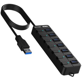 VEMONT 7-Port USB 3.0 Hub (Equipped with a 4-Foot Data Cable, Individual Switch, and Indicator Light, it Supports Data Transfer speeds of up to 5Gbps) Suitable for Desktop Computers and laptops.
