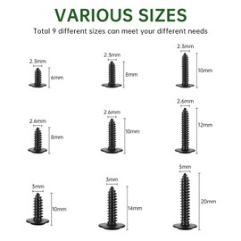 540pcs M2.3 M2.6 M3 Phillips Truss Head Tapping Screw Wafer Head with Washer, Self Tapping Screw Assortment Kit, Black Carbon Steel