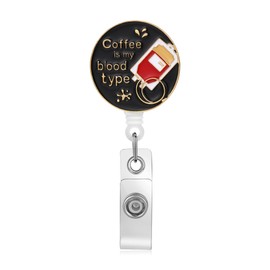 Coffee Lover Badge Reel Holder, Funny Medical Doctor Nurse Enamel ID Badge Clip Reels Retractable