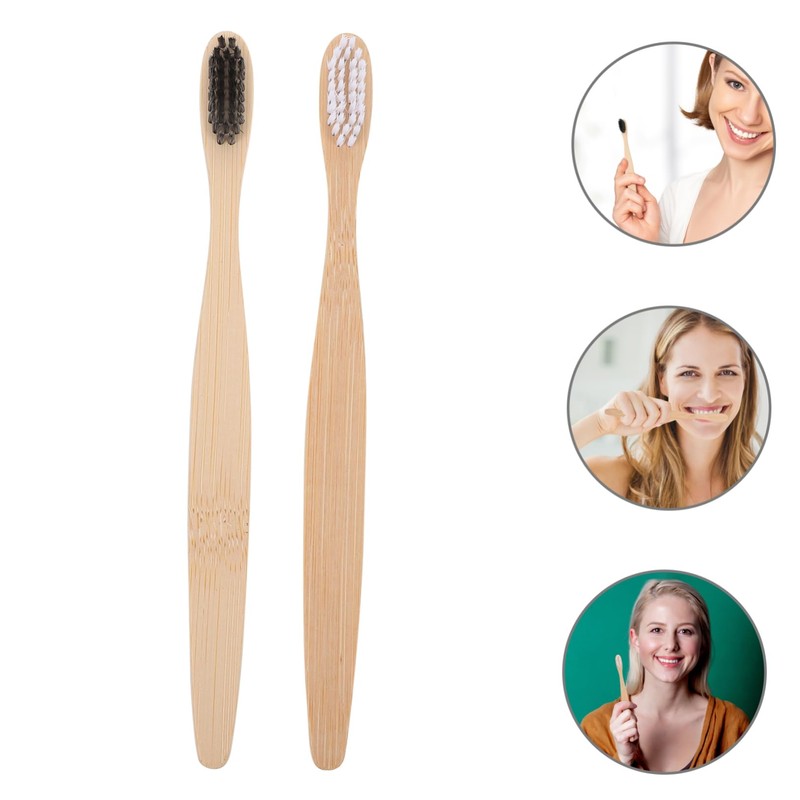 Gatuida 2pcs Natural Bamboo Toothbrushes Flexible Bristles Ergonomic Handle for