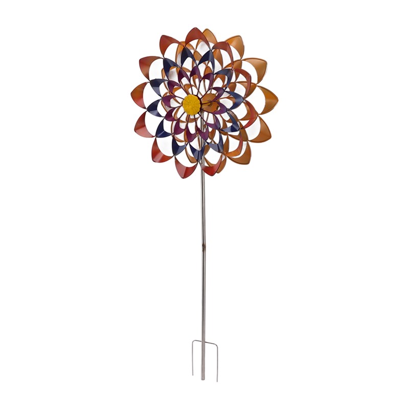 Outdoor 3D Windmill Colourful Exquisite Metal Wind Spinner with Ground