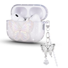 Glitter Case for AirPods Pro 2 (2022) with Butterfly Crystal Bracelets Chain, Cute Sparkle Butterfly Pattern Soft TPU Cover Case Compatible with AirPod Pro 2nd Generation for Girls Women