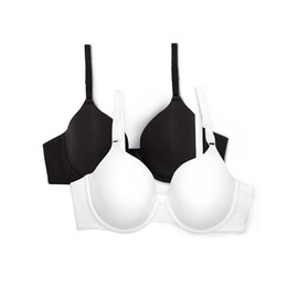 Fruit of the Loom Women's Smooth Cotton T-Shirt Bra-Ultra-Soft, Flexible, and Invisible Under Tees, White/Black Hue, 36D
