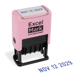 ExcelMark 2445 Date Stamp – Perfect for Shipping, Receiving, Expiration and Due Dates (Blue Ink, Pink Mount)