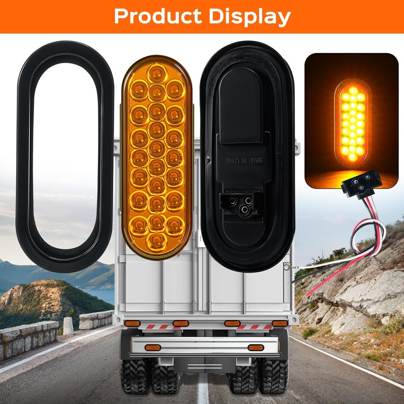4Pcs 6.3" Oval LED Strobe Lights Amber 24 LED Trailer