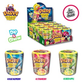 Gummy Drops Candy Variety Pack - 12 Count Assorted Individually Wrapped Candy Snacks - Strawberry Green Apple and Blue Raspberry Flavored Sweet Gummy Dip in Sticks with Sour Dipping Gel for Kids Party