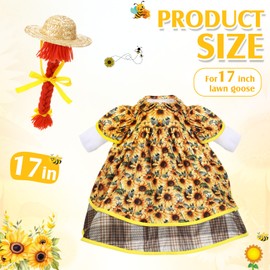 FuWeave Fall Goose Outfit Sunflower Lawn Porch Cement Goose Clothes Costume Harvest Skirts Hat Wig for Fall Thanksgiving Garden Outdoor Patio Yard Statue Art Decor(23 Inch)(17 Inch)