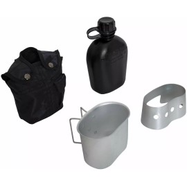 Rothco 4 Piece Canteen Kit Canteen, Cover, Aluminum Cup & Stove Stand Outdoor Camping - Black