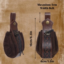 DXGSHSA 5 Pieces Renaissance Belt Medieval Viking Costume Accessories Pouch Skirt Sword Frog Viking Horn Belt Holster Brown