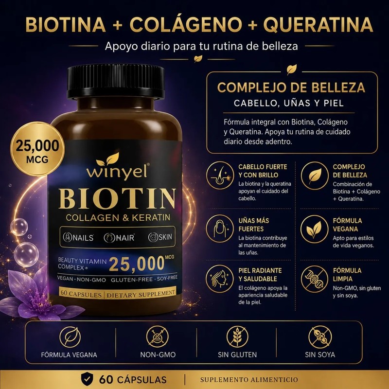 Biotina Alta Potencia Con Colágeno Para Rutina Belleza