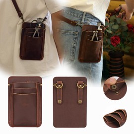 TOURBON Gardening Pouch, Pruning Scissor Pouch, Leather, Scissor Case, Bag, Gardening, Florist, Waist Pouch, Shoulder Strap Included, Braun