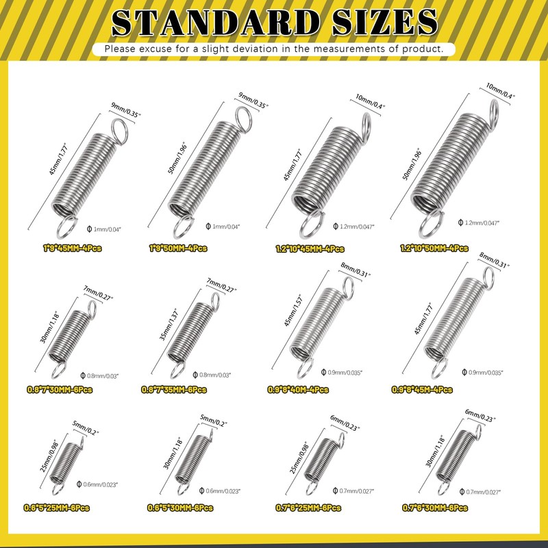 Mardatt 60Pcs 12 Sizes Stainless Steel Extension Springs Kit, Extension