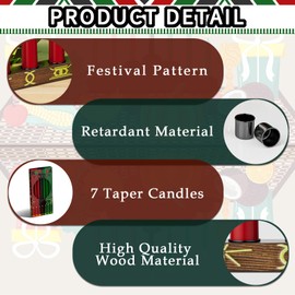 Brbecon Kwanzaa Decorations - Kwanzaa Kinara Set Kwanzaa Candle Holder with 3 Red 3 Green 1 Black Kwanzaa Candles Double Sided Wooden Kwanzaa Candle Holder for Africa Celebration Holiday