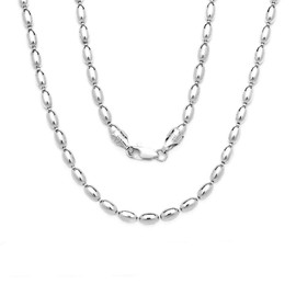 925 Sterling Silver Rice Bead Chain, Silver Oval Bead Chain Necklace, Silver Beaded Chain Necklace. (32.00, 3MM)