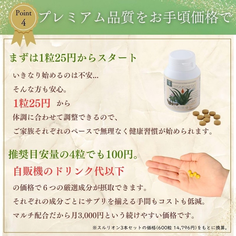 南伊豆産４年もの 濃密アロエ配合 輝澪(キィレイ) スルリオン ＥＸ 200粒 3本セット