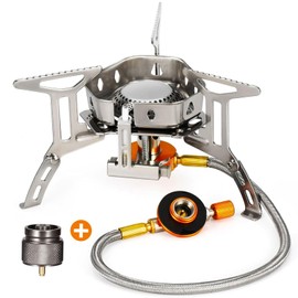 Portable Backpacking Stove with Piezo Ignition Windproof Camping Gas Stove Camp Stove Foldable Burner with Propane Canister Adapter for Outdoor Camping Hiking Picnic