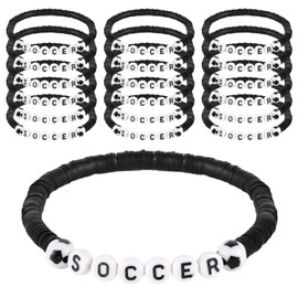 24pcs Soccer Bracelets, Soccer Beaded Bracelet Soccer Charm Bracelets for Boy Girl Kid Sport Bracelet Soccer Jewelry Football Friendship Adjustable Bangle for Soccer Player Coaches Soccer Party Favors